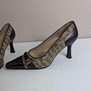 Vintage Stuart Weitzman Monogram Heels – Size 5 – 3" Heel – Rare Designer Pumps